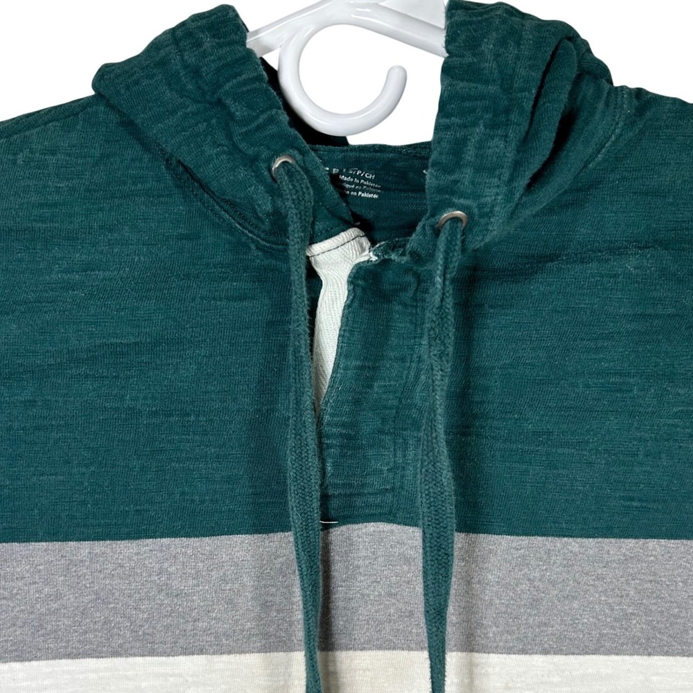 American Eagle Mens Small Pullover Hoodie Green WhitenStriped Long Sleeve Casual
